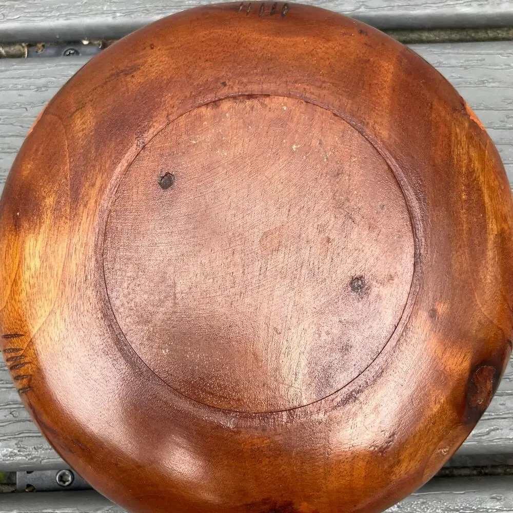 Vintage 60s 70s hand carved teak small wood bowl with carved pineapple, bohemian